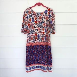 Eliza J Printed Elbow Sleeve Shift Dress Navy/Poppy 12